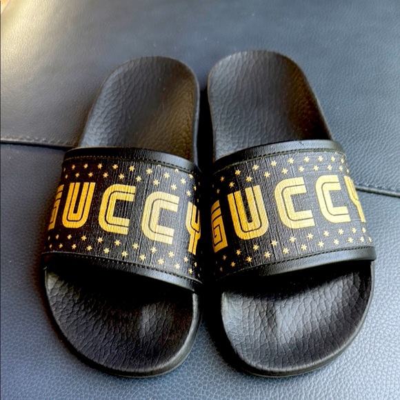 Gucci Other - Gucci Black Slides with Gold Logo